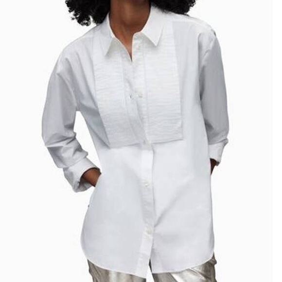 AllSaints NWT Avril Oversize Pintuck Pleat Cotton Shirt White Size 8 100% Cotton - Picture 1 of 10